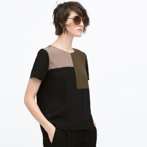 Zara Black and Brown Colorblock Top